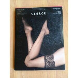 Thigh High Legwear Size Sm/Med Black Silky Sheer Lace Top George